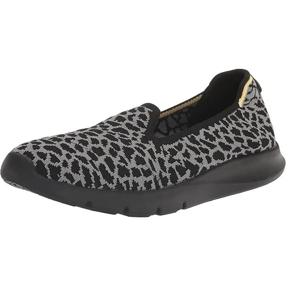 Spenco Womens 10 D Wide Black Giraffe Print Stretch‎ Shoe Slip-On Comfort Casual